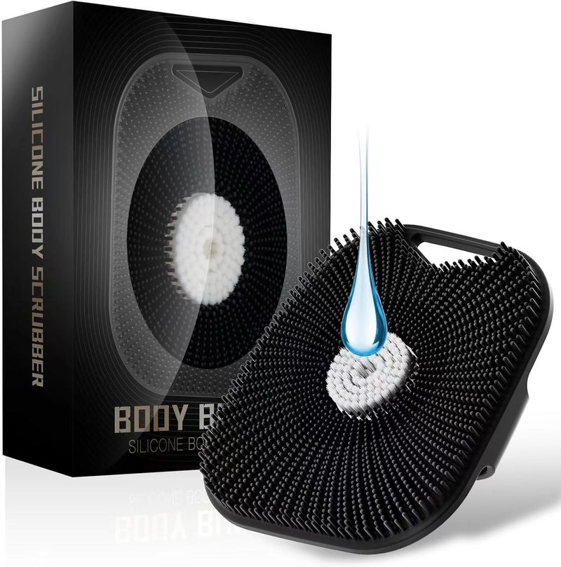 Kpyphm Zinc Infused Silicone Body Scrubber for Men, New Upgrade Deep Exfoliating Body Scrubber for Shower, Silicone Loofah Men for Sensitive Skin with Lathering Bristles and Ergonomic Non-Slip Handle (Black) - Image 1